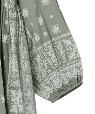 CRAFT STANDARD BOUTIQUE インド綿パネル柄ウエスト切り替えボリュームワンピース Light Green