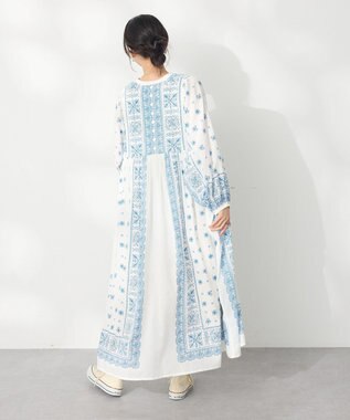 CRAFT STANDARD BOUTIQUE インド綿パネル柄ウエスト切り替えボリュームワンピース Blue