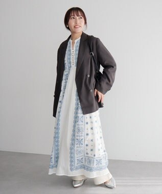 CRAFT STANDARD BOUTIQUE インド綿パネル柄ウエスト切り替えボリュームワンピース Blue