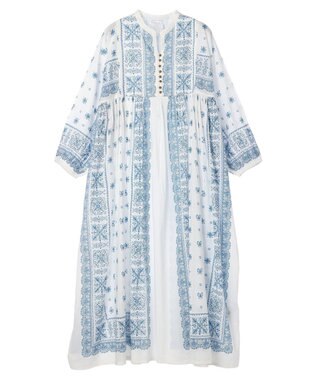 CRAFT STANDARD BOUTIQUE インド綿パネル柄ウエスト切り替えボリュームワンピース Blue