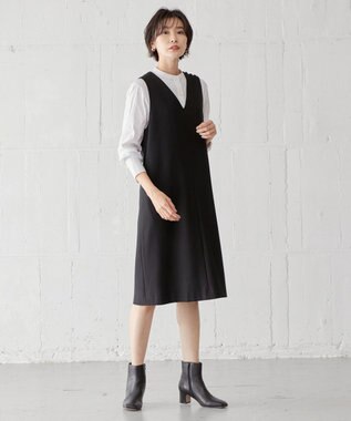 J.PRESS LADIES S 【洗える】ドビーストレッチ バンドカラー ブラウス ホワイト系