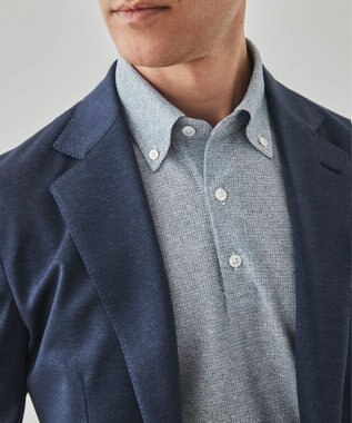 GOTAIRIKU 麻混・襟しっかり【洗える/通気性】ノルマンディーリネン ボタンダウンポロシャツ(25年モデル) サックスブルー系