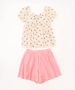 ANY KIDS 総柄 セパレート水着 エクリュ×ピンク（サクランボ）