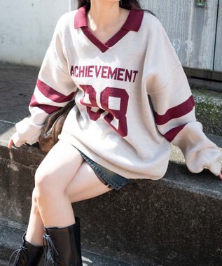 WEGO ナンバリングジャガードニット ワイン