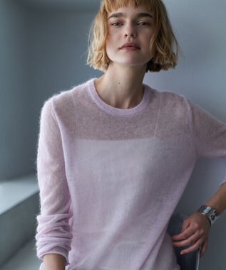 ICB L 【洗える】 シルキーシアーモヘヤ ニットプルオーバー シェルピンク系