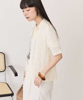 AMERICAN HOLIC 半袖襟付きレースカーディガン Ivory