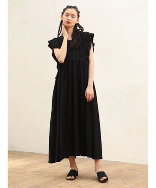 Green Parks ■ＥＳＣＡＲ　ピンタックフレアスリーブワンピース Black
