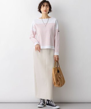 23区 Armo-lux パネルボーダー クロップド カットソー ピンク系