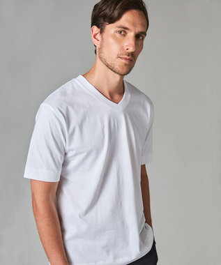 ビジネスインナー/下着兼用【パックT】5.6oz 綿100％ スムース光沢加工 Tシャツ（Vネック/2枚セット）, ホワイト系, S