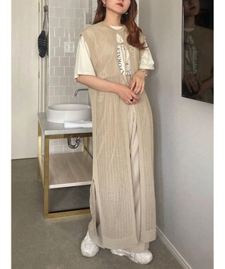 Green Parks 前後２Ｗａｙ　透かし柄ニットワンピース Beige