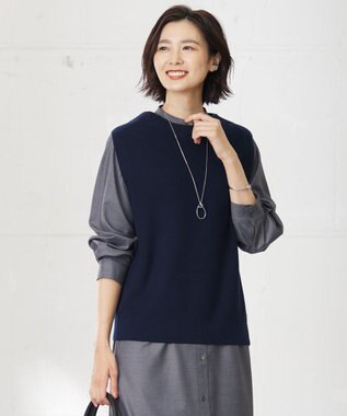 J.PRESS LADIES L 【洗える】DRALON MERINO ニット ベスト ネイビー系