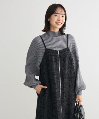 Green Parks フロントＺＩＰツイードキャミワンピース Black