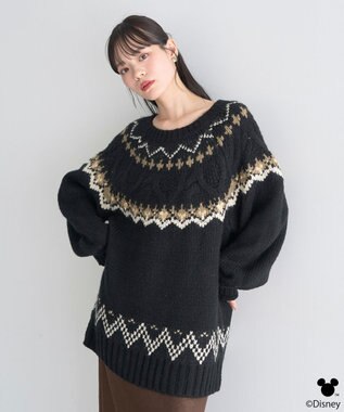 earth music&ecology 【予約】Disney/ミッキー刺繍ノルディックニットチュニック ブラック