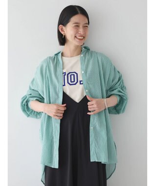 AMERICAN HOLIC カルゼギャザーシャツチュニック Stripe Green