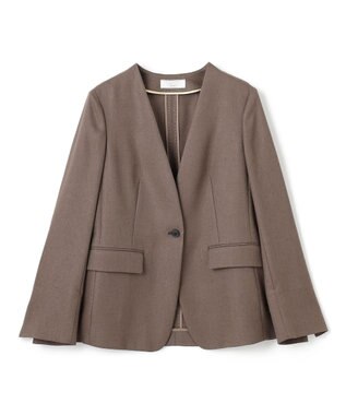 BEIGE， 【洗える】CAROLE / リネンライクノーカラーハーフ丈ジャケット Mocha