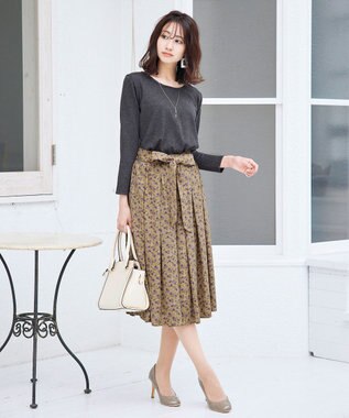 Tiaclasse 【洗える】1枚でコーディネートが決まる花柄ニットドッキングワンピース チャコールグレー