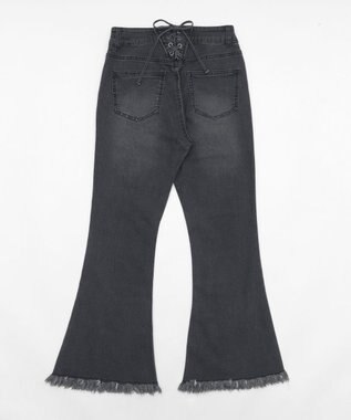 WEGO レースアップフリンジストレッチフレアデニムパンツ ブラック