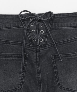 WEGO レースアップフリンジストレッチフレアデニムパンツ ブラック