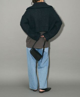 Green Parks フロントジップビックカラーニットブルゾン Navy