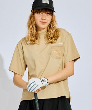 PW CIRCULUS 【吸水速乾 / UV遮蔽率99% UVカット / ストレッチ】【WOMEN】メッシュポケットモックネックT ゴルフウェア レディース ベージュ系