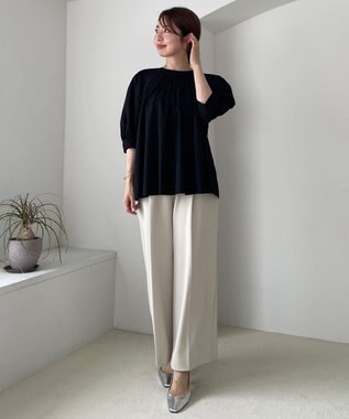 UNFILO 【11サイズ展開】 BEAUTY MOVE タックワイドパンツ アイボリー