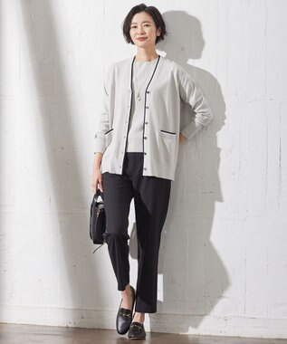 J.PRESS LADIES 【洗える】RAYON STRETCH PLAIN クルーネック ニット ライトグレー系