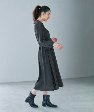 ANY 【洗濯機可能/ウエストゴム】ウエストギャザー ワンピース ブラックドット