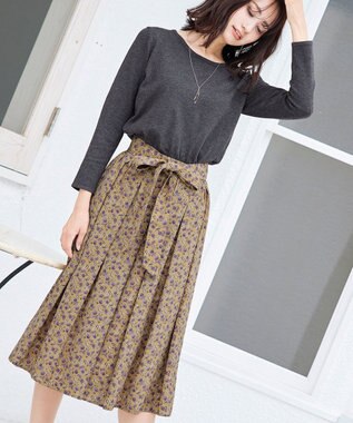 Tiaclasse 【洗える】1枚でコーディネートが決まる花柄ニットドッキングワンピース チャコールグレー