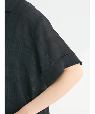 Green Parks シアーチェック開襟ブラウス Black