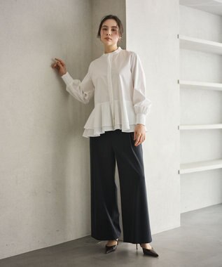 #Newans 【シワになりにくい/洗濯機可能】ダブルフリルヘムシャツ ホワイト