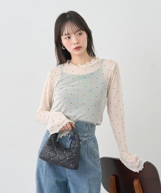 earth music&ecology フロッキードットメロープルオーバー Light Beige