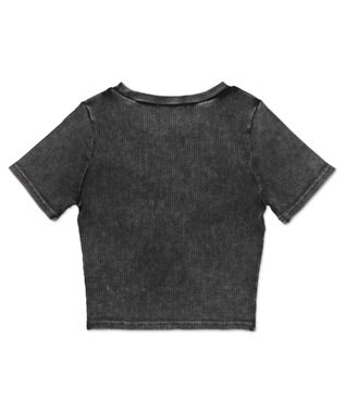 WEGO ヴィンテージウォッシュワンポイントリブT スミクロ