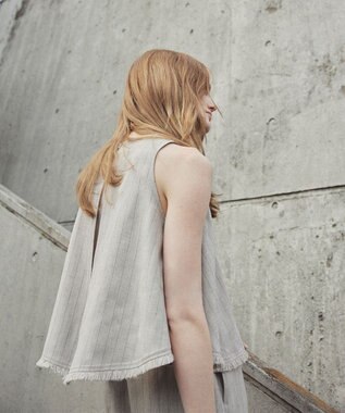 uncrave リネンライクツイル オールインワン フラックスストライプ