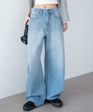 WEGO ワイドカーブデニムパンツ デニム淡加工色
