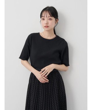 earth music&ecology ドットボタン５分袖リブプルオーバー Black