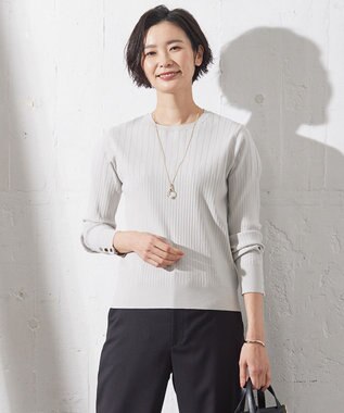 J.PRESS LADIES 【洗える】RAYON STRETCH PLAIN クルーネック ニット ライトグレー系