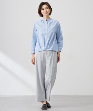 J.PRESS LADIES L 【洗える・接触冷感・UVケア】エステネージュストライプ コクーン ブラウス サックスストライプ系