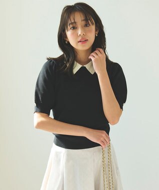  【洗える】バイカラー襟 ニット