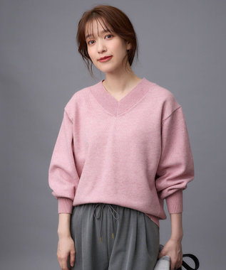 ANY ボリュームスリーブＶネックニット ピンク