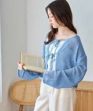 WEGO メッシュリボンカーディガン サックス