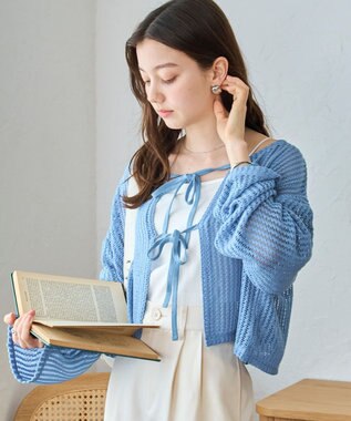 WEGO メッシュリボンカーディガン サックス