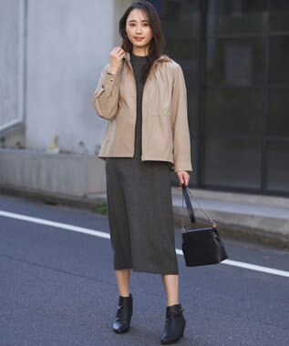 ANY SIS 【洗える】バスケット編み切替えニット ワンピース チャコール