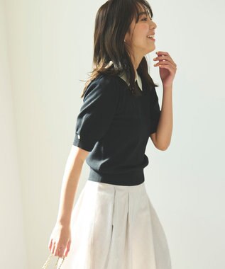 Feroux 【洗える】バイカラー襟 ニット ブラック系