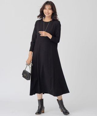 23区 ヴィスコースストレッチ ニット フレア ワンピース ブラック