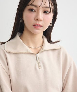 earth music&ecology ハーフジップラインプルオーバー Beige