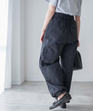 WEGO 【ウエストゴム】ナイロンイージーワイドカーゴパンツ ブラックその他