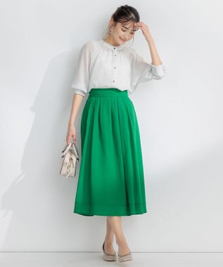 組曲 【洗える・イージーケア】カラーボイル フレアスカート ダークグリーン系