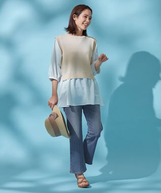 ANY 【洗濯機可】ニットレイヤードブラウス ベージュ