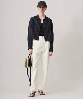 ICB シアーチェックジャカード クロップドジャケット ネイビー×ブラック系