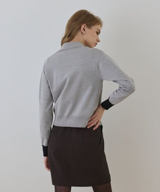 GRACE CONTINENTAL バイカラーロゴニットカーディガン グレー